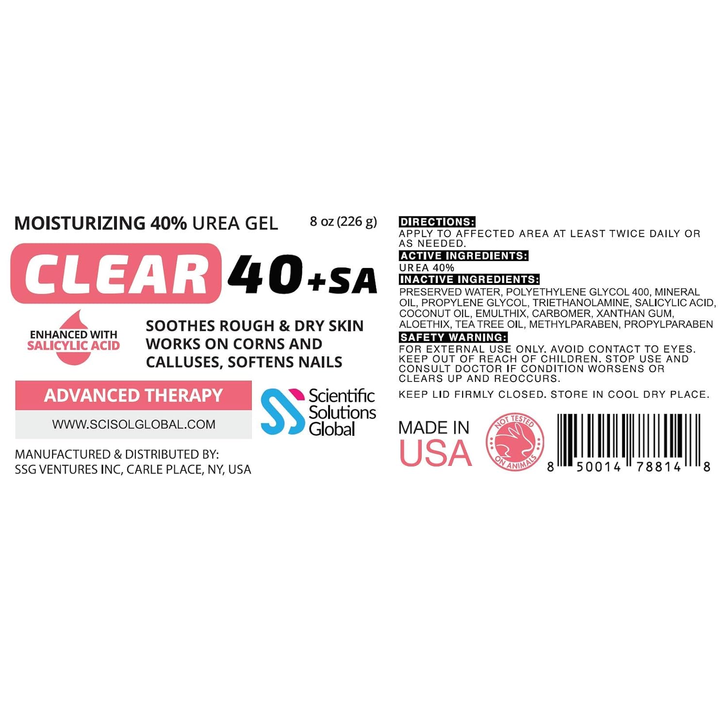 CLEAR 40 +SA, 40% Urea Gel + 2% Salicylic Acid, 8 oz